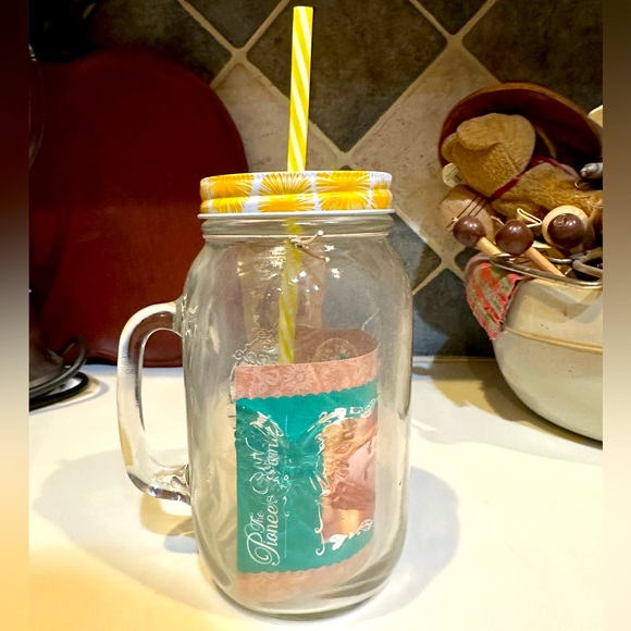 PIONEER WOMAN 32oz CLEAR LEMONADE MASON MUG WITH STRAW SIMPLE HOMEMADE GOODNESS - Picture 9 of 13